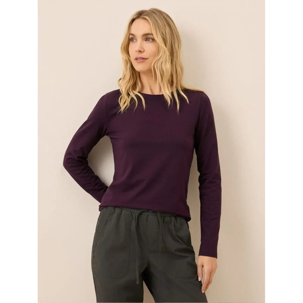 Pact Luxe Stretch Jersey Slim Long Sleeve Tee Organic Cotton Berry Jam Large